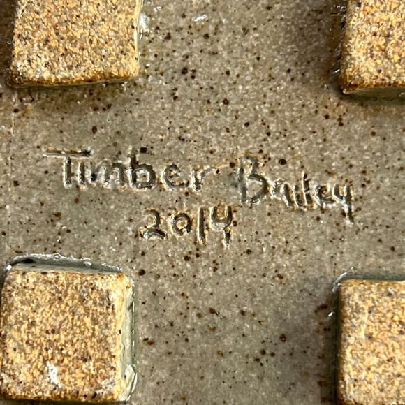 Studio Art Trinket Tray Large Square 8 x 7.5" Stoneware Signed Timber Bailey - Picture 5 of 8